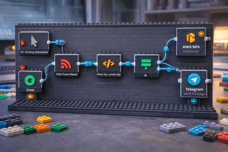 visual workflow pipeline with connected tools representing AI orchestration, automation, and system integration